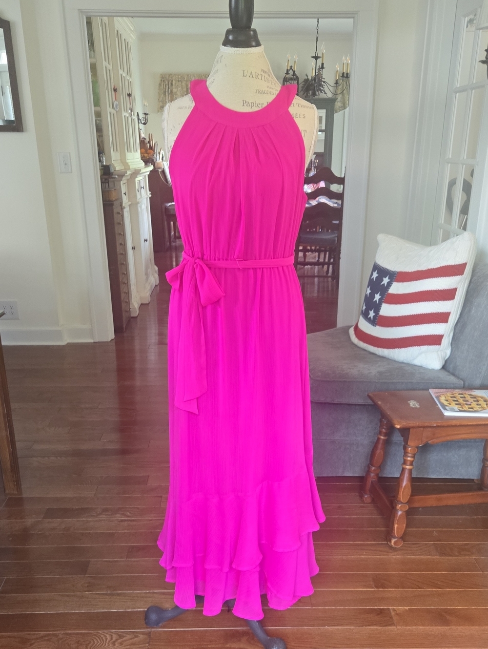 Halter Ruffle Maxi Dress in Vibrant Fuchsia